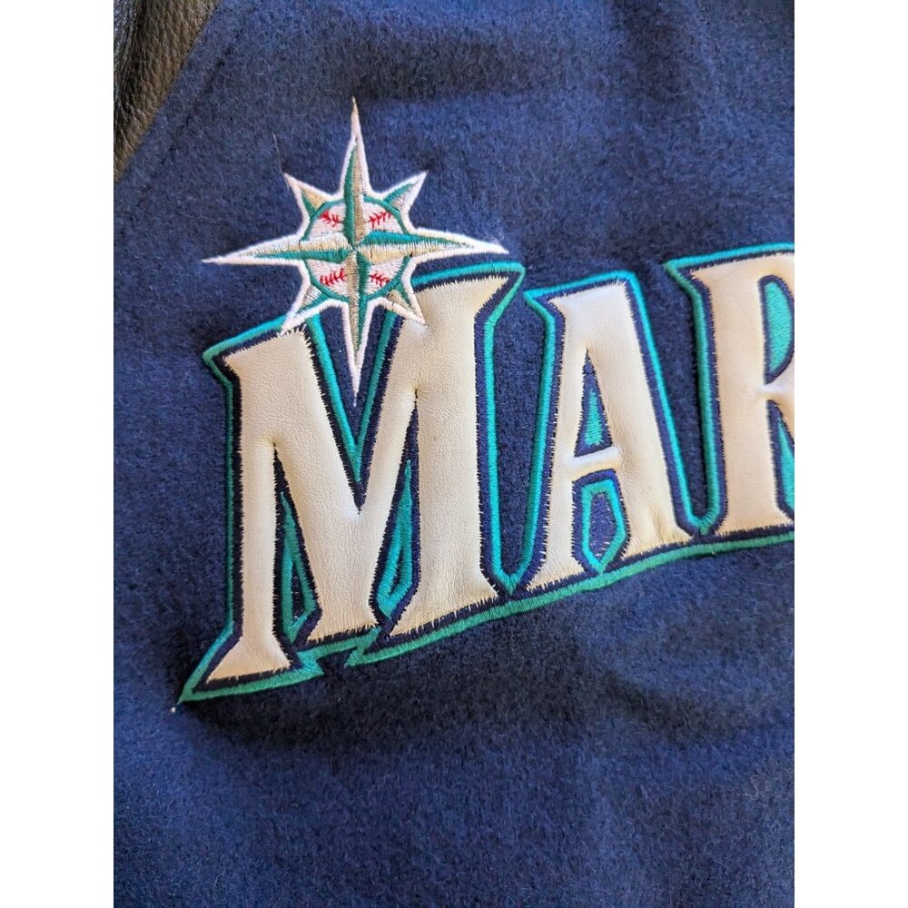 Vintage 90s Seattle Mariners NIKE Leather & Wool Baseball Varsity Jacket Mens XL - Picture 11 of 16